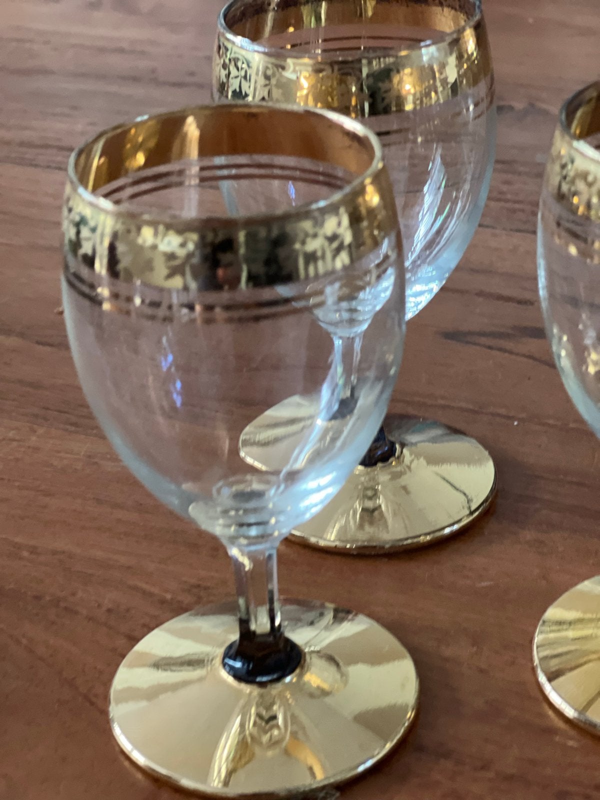 Set van 6 vintage wijnglazen met gouden rand, Antiek en Kunst, Ophalen of Verzenden