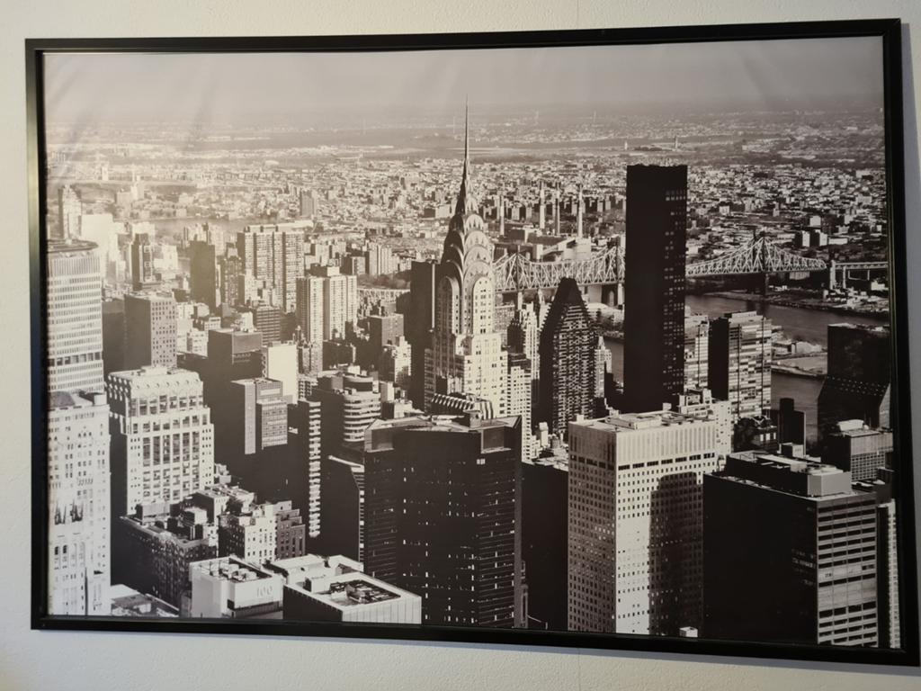 Grote zwart-wit canvas New York skyline met lijst, Ophalen, Gebruikt, 100 tot 125 cm, Foto of Poster
