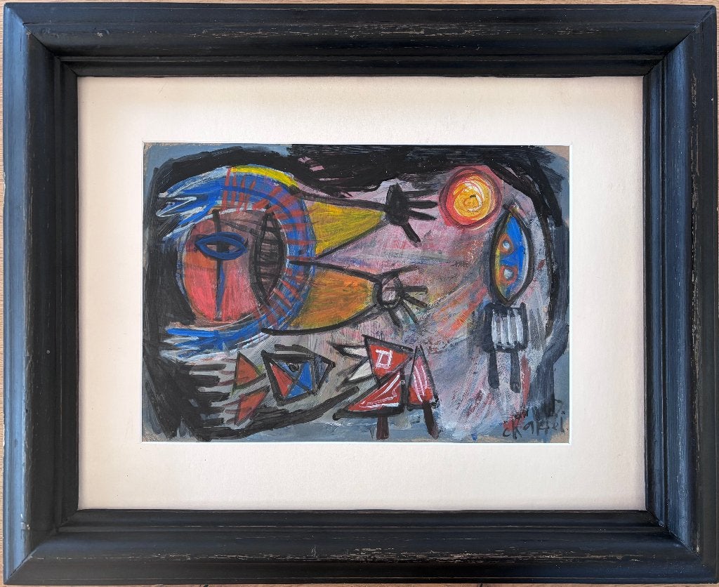 Schilderij Karel Appel, jaren vijftig, Ophalen of Verzenden