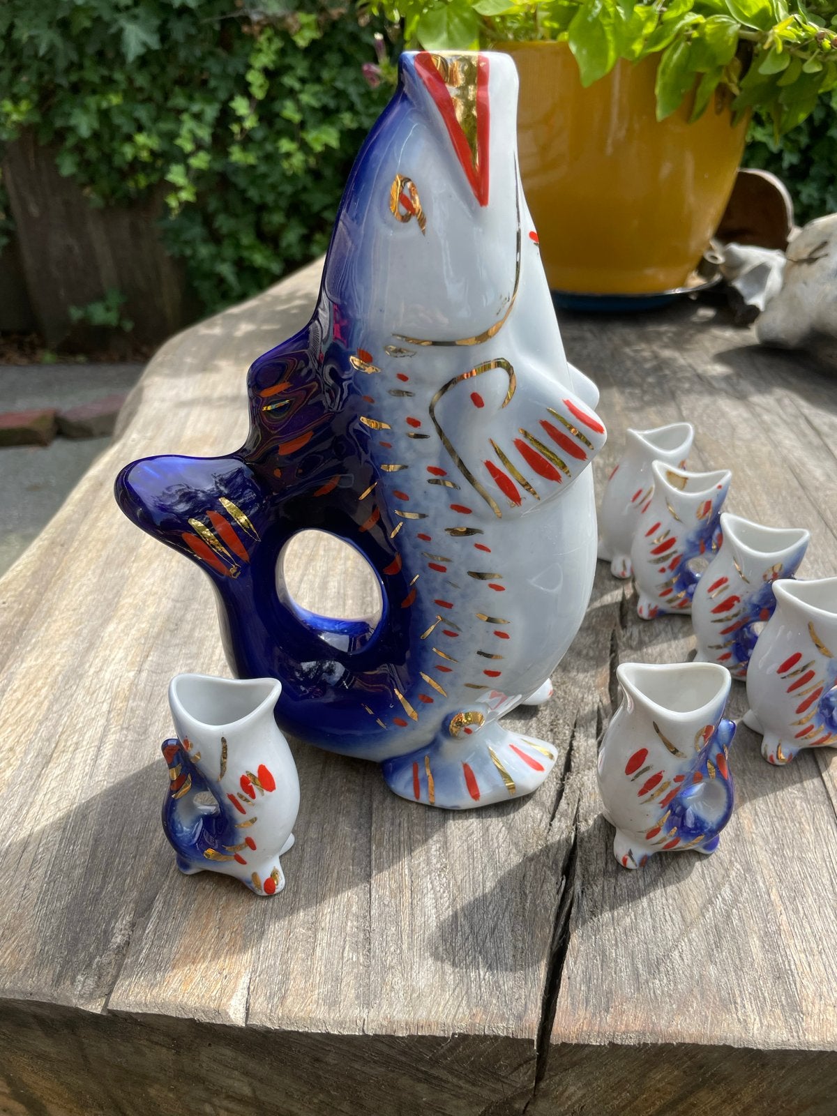 Vintage Karaf met 6 Borrelvisjes - 23cm hoog, Antiek en Kunst, Ophalen of Verzenden