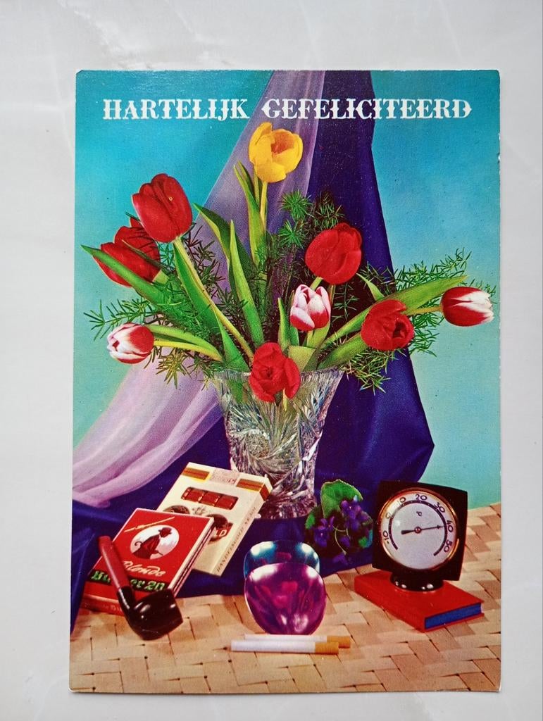 Stilleven, tulpen, sigaretten, pijp, klok, Verzamelen, Ansichtkaarten | Themakaarten, Ophalen of Verzenden, Overige thema's