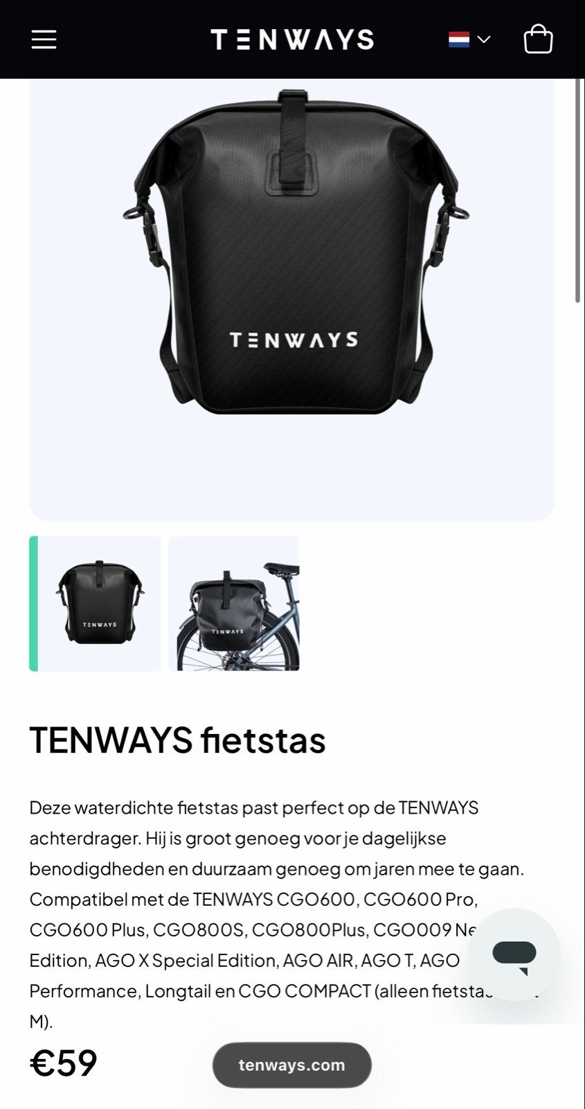 Nieuwe Tenways fiets tas - Waterdicht en ongebruikt, Ophalen of Verzenden, Nieuw