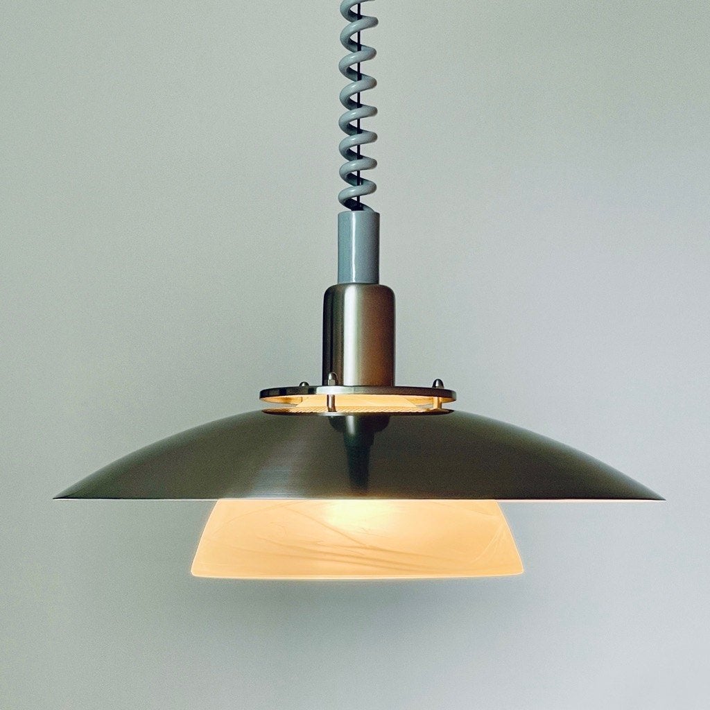 vintage LAMP met trekpendel glas RVS staal 90's Deens Design, Ophalen of Verzenden, Gebruikt, Glas, Vintage japandi Mid Century Design Nordic industrieel retro MCM
