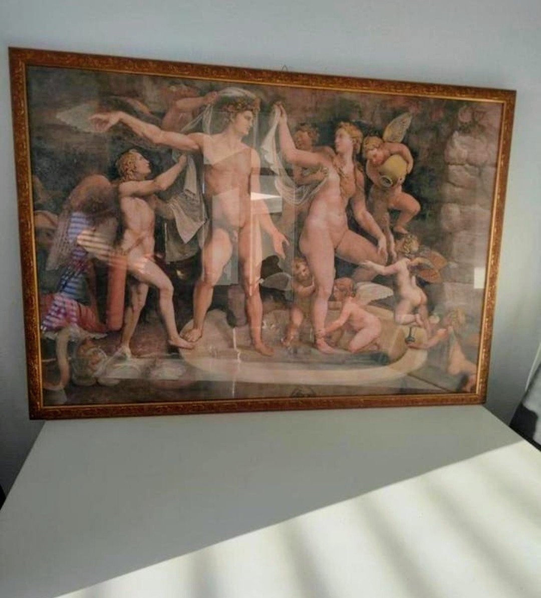 Klassiek Europees schilderij met engelen – ingelijst, Antiek en Kunst, Kunst | Schilderijen | Klassiek, Ophalen