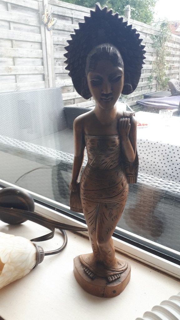 Vintage houten handgesneden Balinese beeld van vrouw, Ophalen, Handgemaakt, Hout, Vrouw