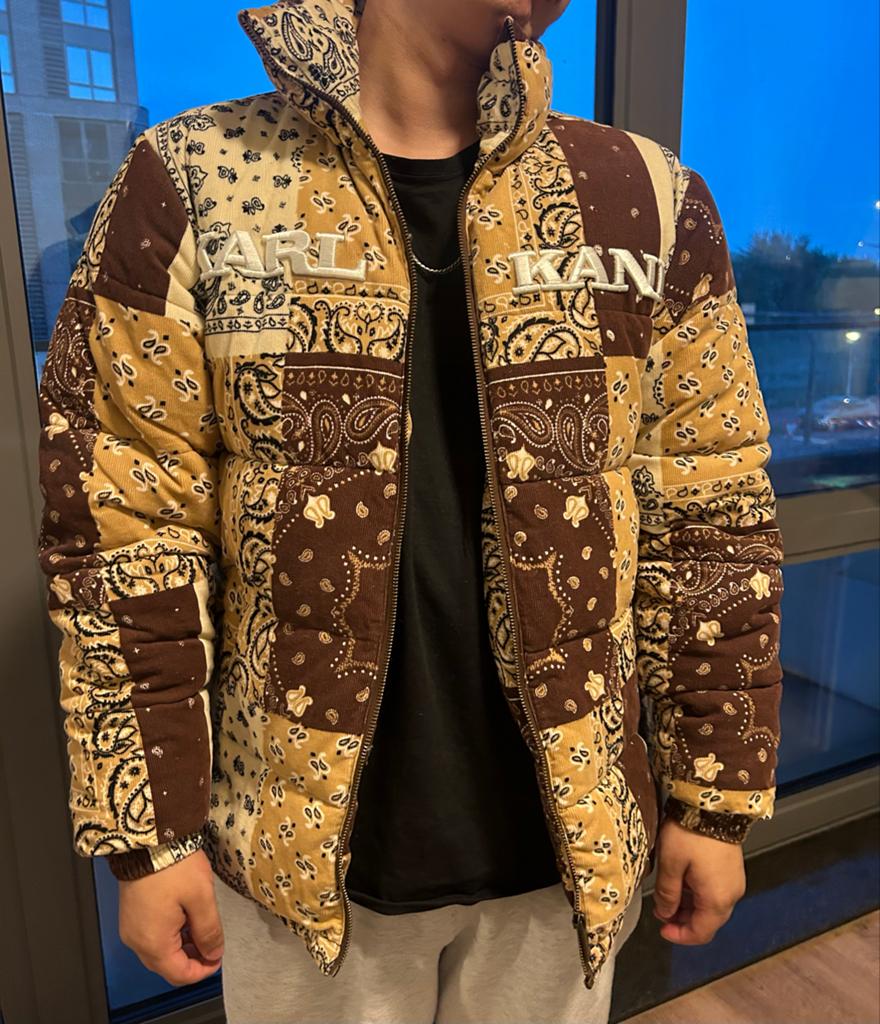 Karl Kani Pufferjack - Bruin/Beige Paisley Patroon, Ophalen of Verzenden, Zo goed als nieuw