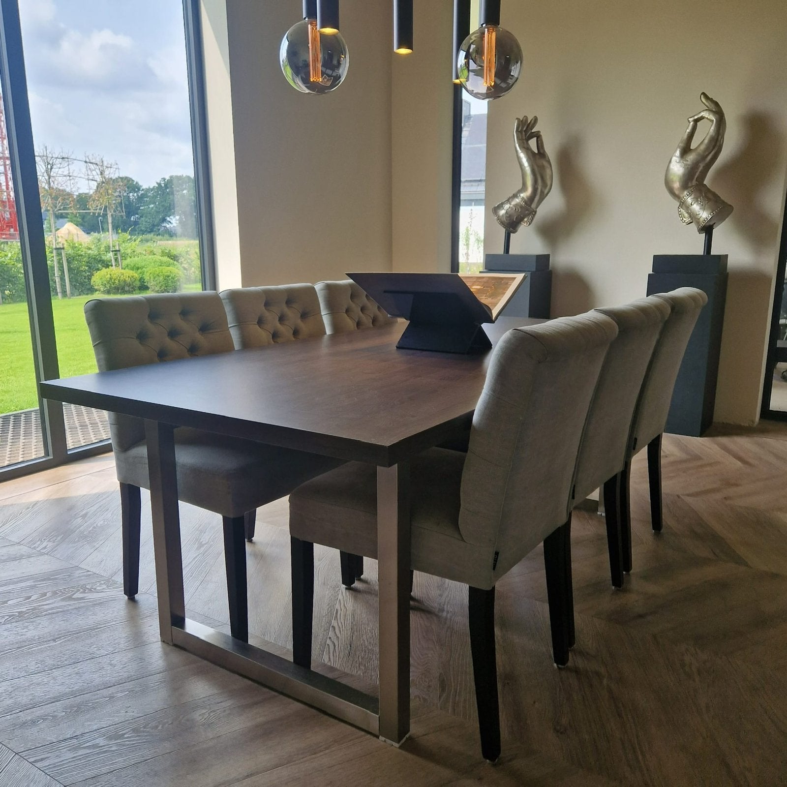 Eettafel met RVS U poten, Ophalen, 200 cm of meer, 50 tot 100 cm, Zo goed als nieuw