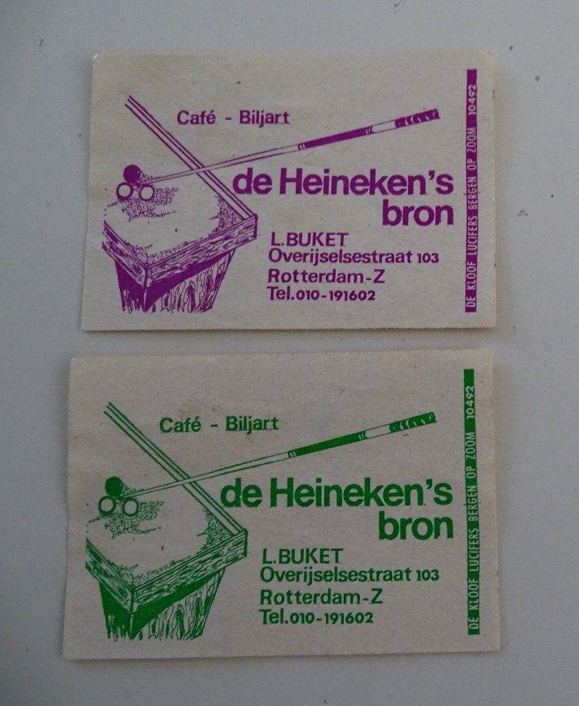 Café Biljart    DE HEINEKEN'S BRON     ROTTERDAM - Z, Verzenden, Luciferdoosjes of -merken