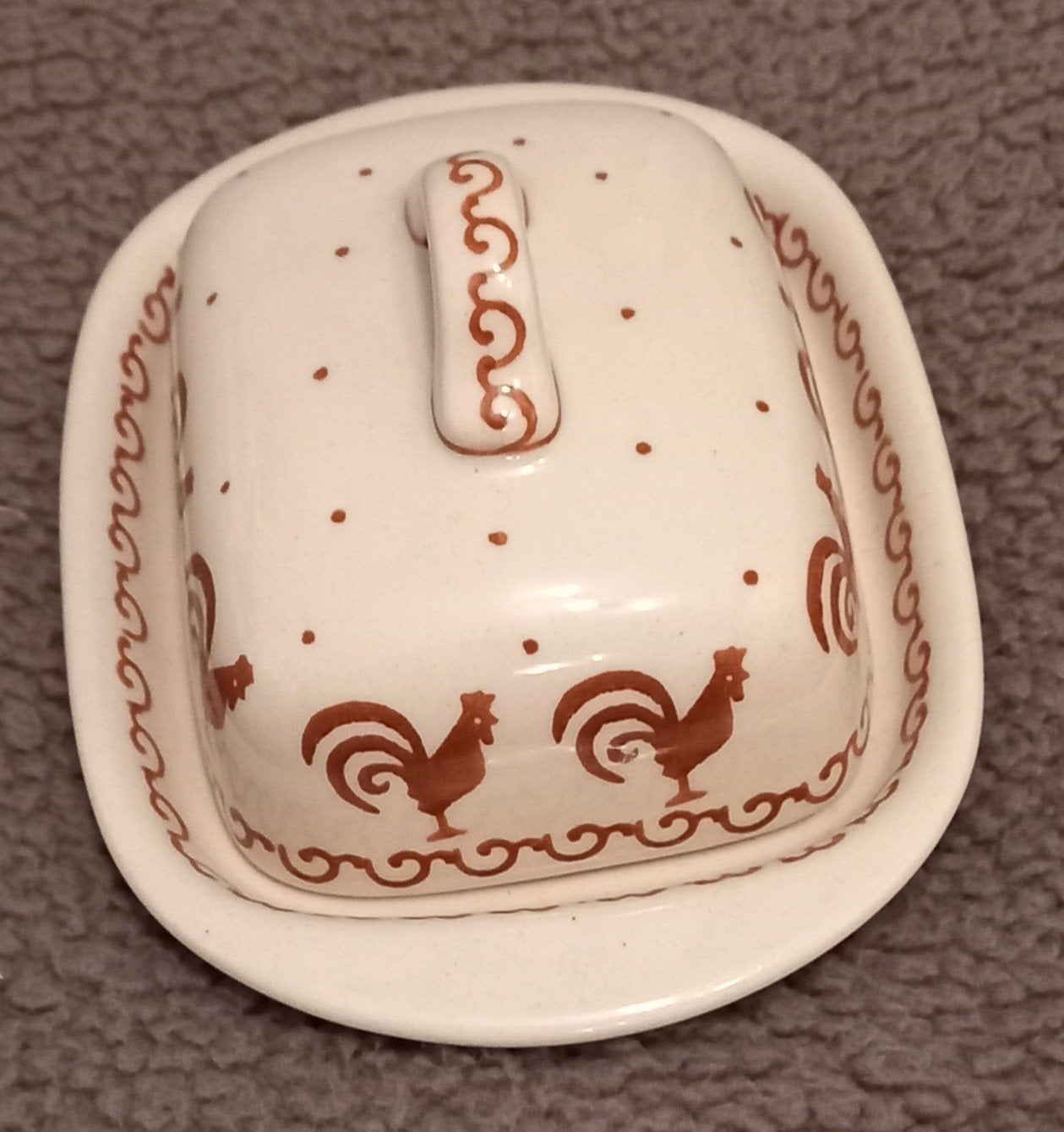 Bunzlau Pools botervlootje met haan decor - 15 cm, Ophalen