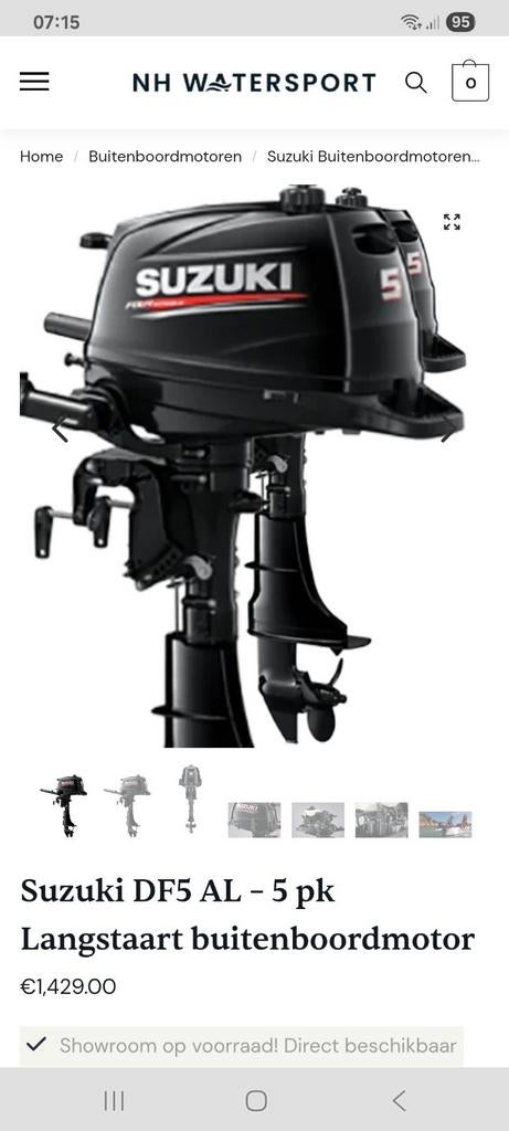 Suzuki DF5AL langstaart 5PK, Watersport en Boten, Ophalen, 5 tot 10 pk, Zo goed als nieuw, Buitenboordmotor