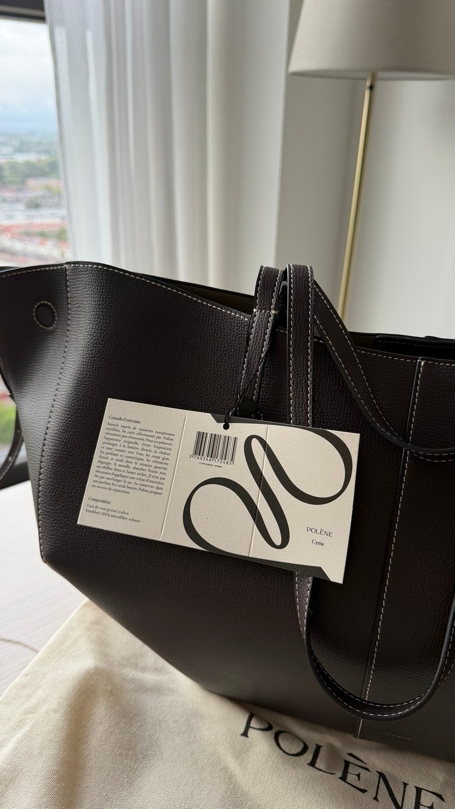 Polène Cyme Edition Textured Ebony Tote Bag, Sieraden, Tassen en Uiterlijk, Ophalen of Verzenden, Nieuw, Bruin, Shopper