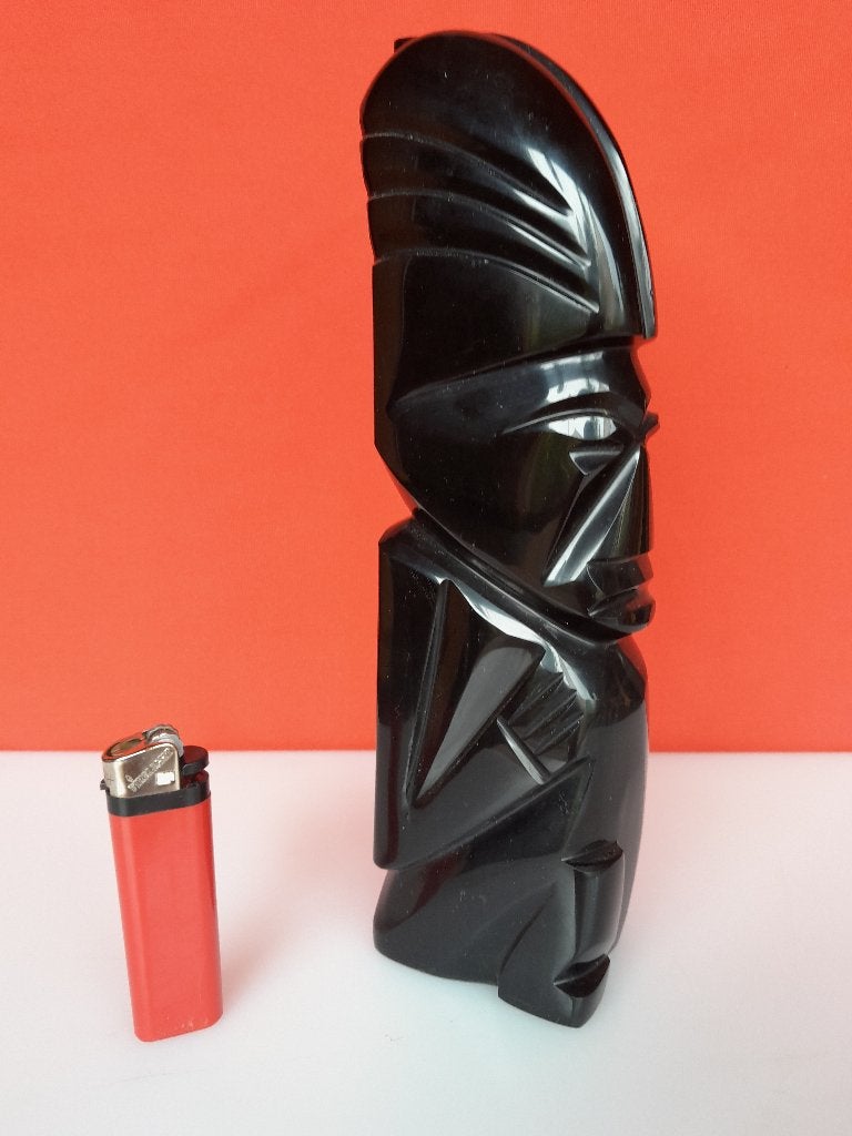 Inca god beeldje zwart obsidiaan kristallen sculptuur, Ophalen
