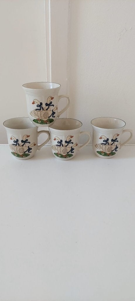Vintage 4 stuks Jaren 80 Ganzen mokken bekers koffie thee, Eu, Overige merken, Eu, Keramiek