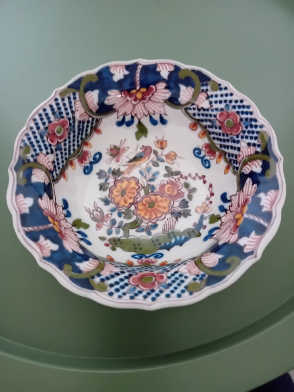Makkum Tichelaar wandbord 16cm, bloemen en vogel, Ophalen
