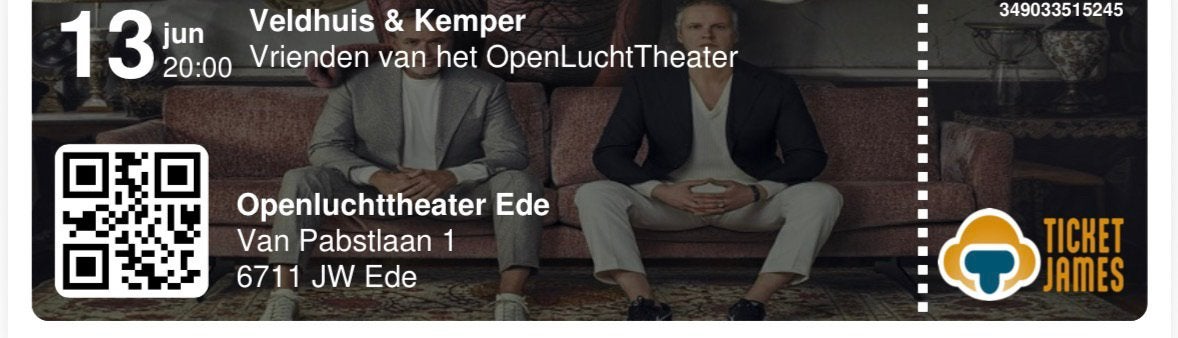 2 tickets voor veldhuis en kemper Ede, Twee personen, Juni