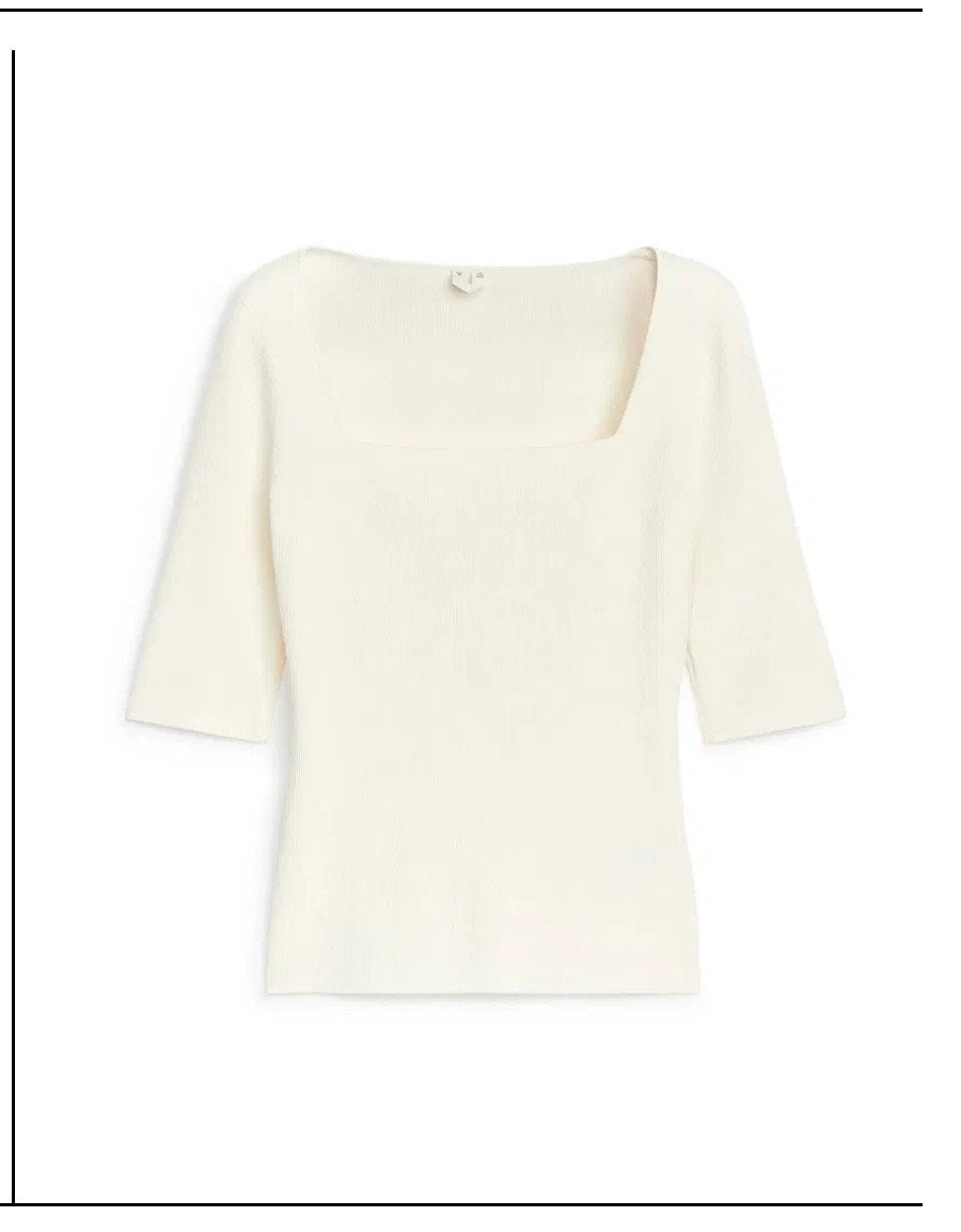 Arket vierkante hals rib top in wit, Wit, Ophalen of Verzenden, Zo goed als nieuw, Korte mouw