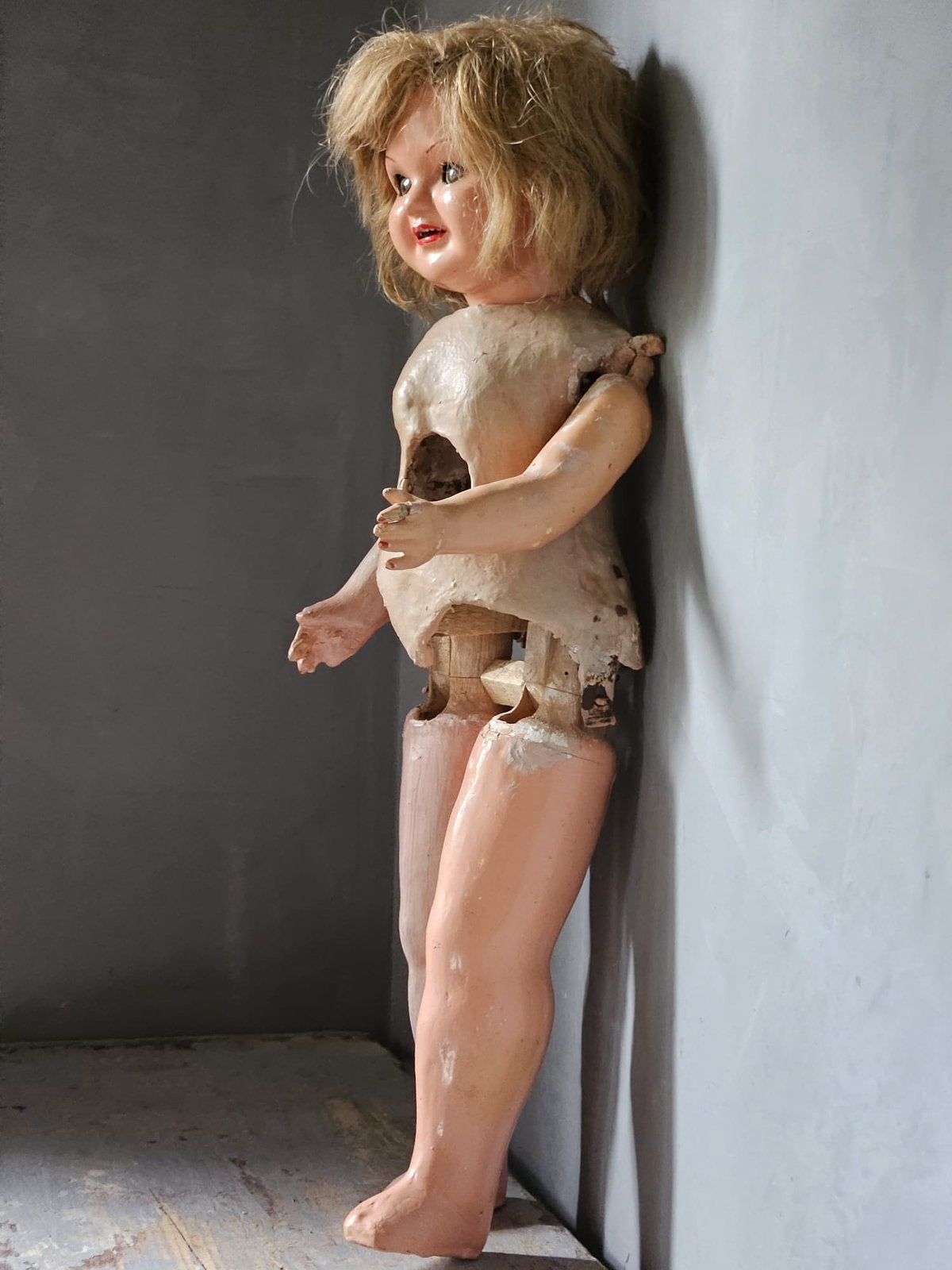 Antieke pop hout / papier-mache met mechanisme, Gebruikt, Verzenden, ., .