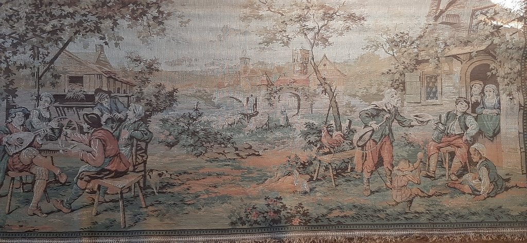 Gobelin wandkleed, middeleeuws drankfestijn, 73x1.66, Ophalen of Verzenden, Zo goed als nieuw, Meerkleurig, Vintage