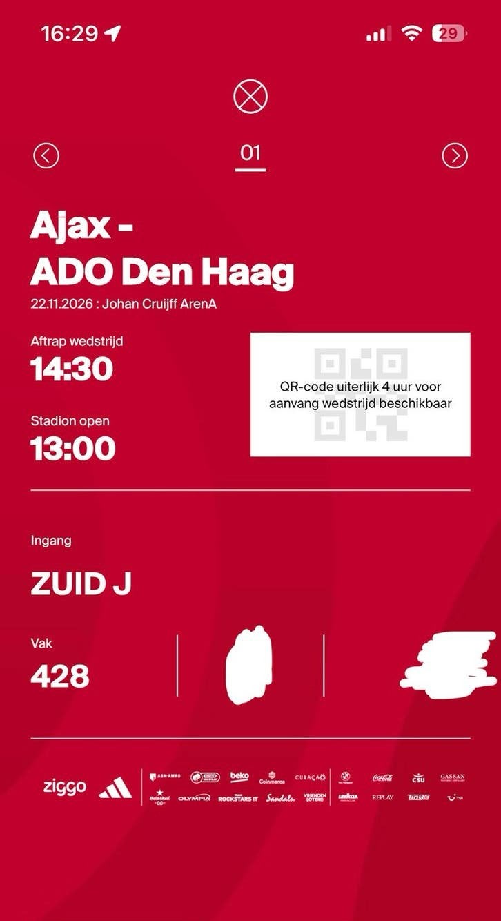 Ajax-ADO Den Haag vak 428 boven f-side, Eén persoon