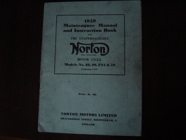 Norton model 88 99 ES2 & 50 1959 motorcycle instruction book, Motoren, Ophalen of Verzenden, Overige merken