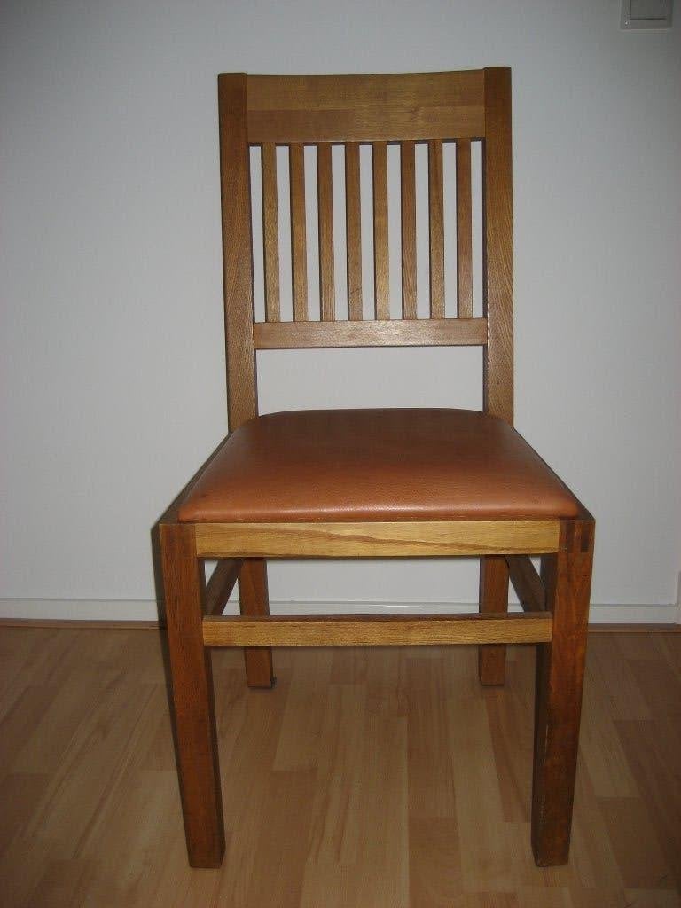4 mooie stevige hardhouten stoelen leer hout hoge zitting, Ophalen, Gebruikt, Bruin, Leer