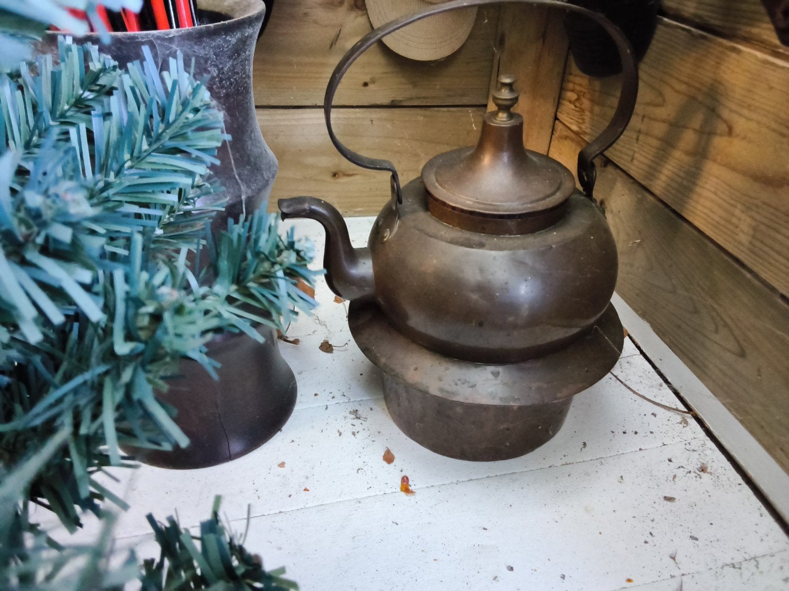 Antieke Koperen Theepot met Warmer, Antiek en Kunst, Ophalen