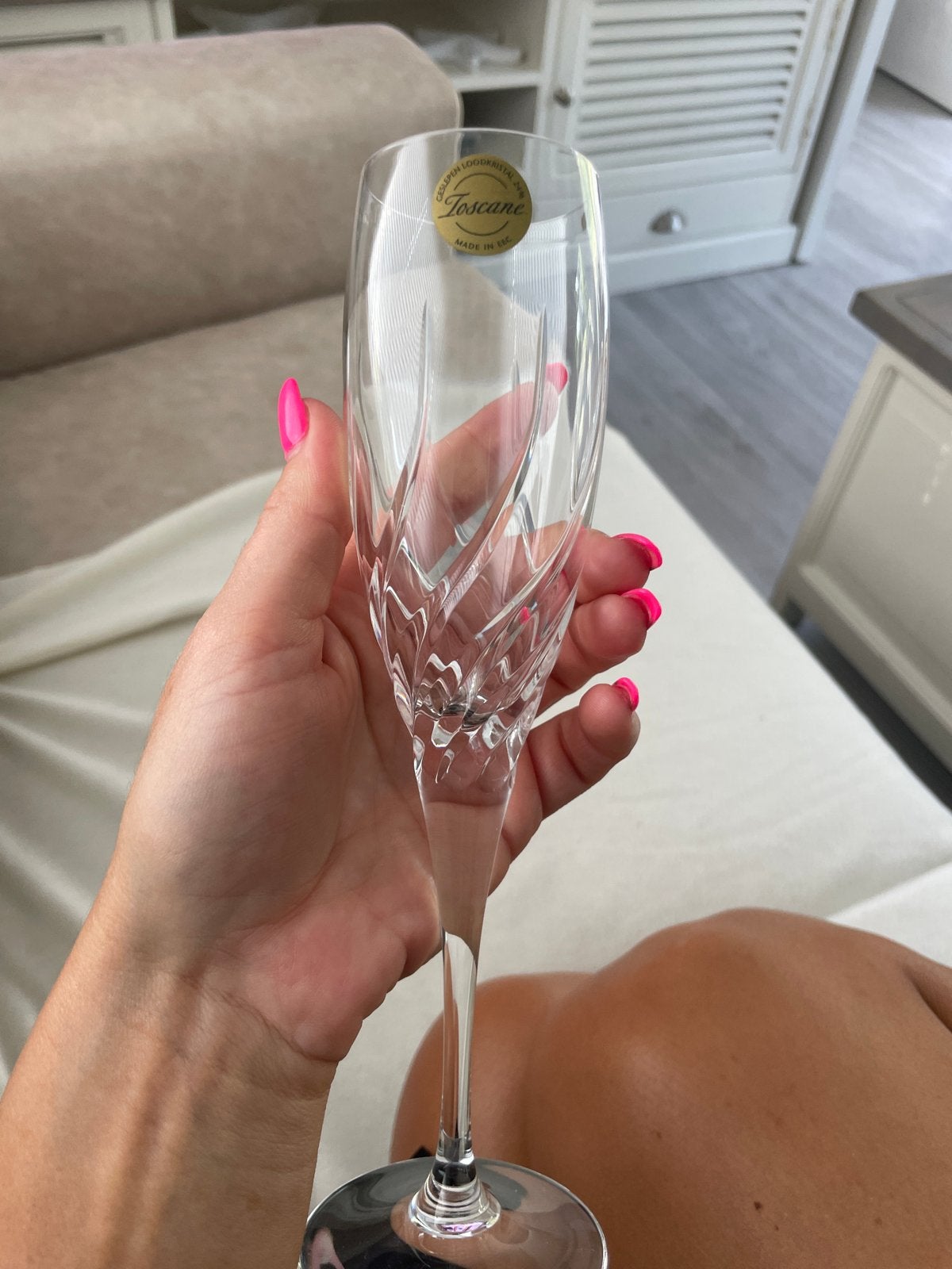 6 Kristallen Champagne Glazen Toscane van Albert Heijn, Antiek en Kunst, Ophalen of Verzenden