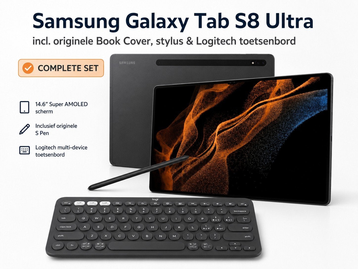 Samsung Galaxy Tab S8 Ultra met accessoires, Samsung@samsung.nl, Ophalen of Verzenden, Zo goed als nieuw, Samsung
