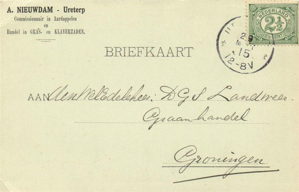 A. Nieuwdam, Ureterp - 03.1915 - briefkaart, Ophalen of Verzenden, Briefkaart