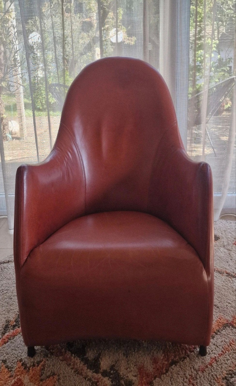 Cognac Lederen Design Fauteuil Jess, Huis en Inrichting, Ophalen, 75 tot 100 cm, 50 tot 75 cm