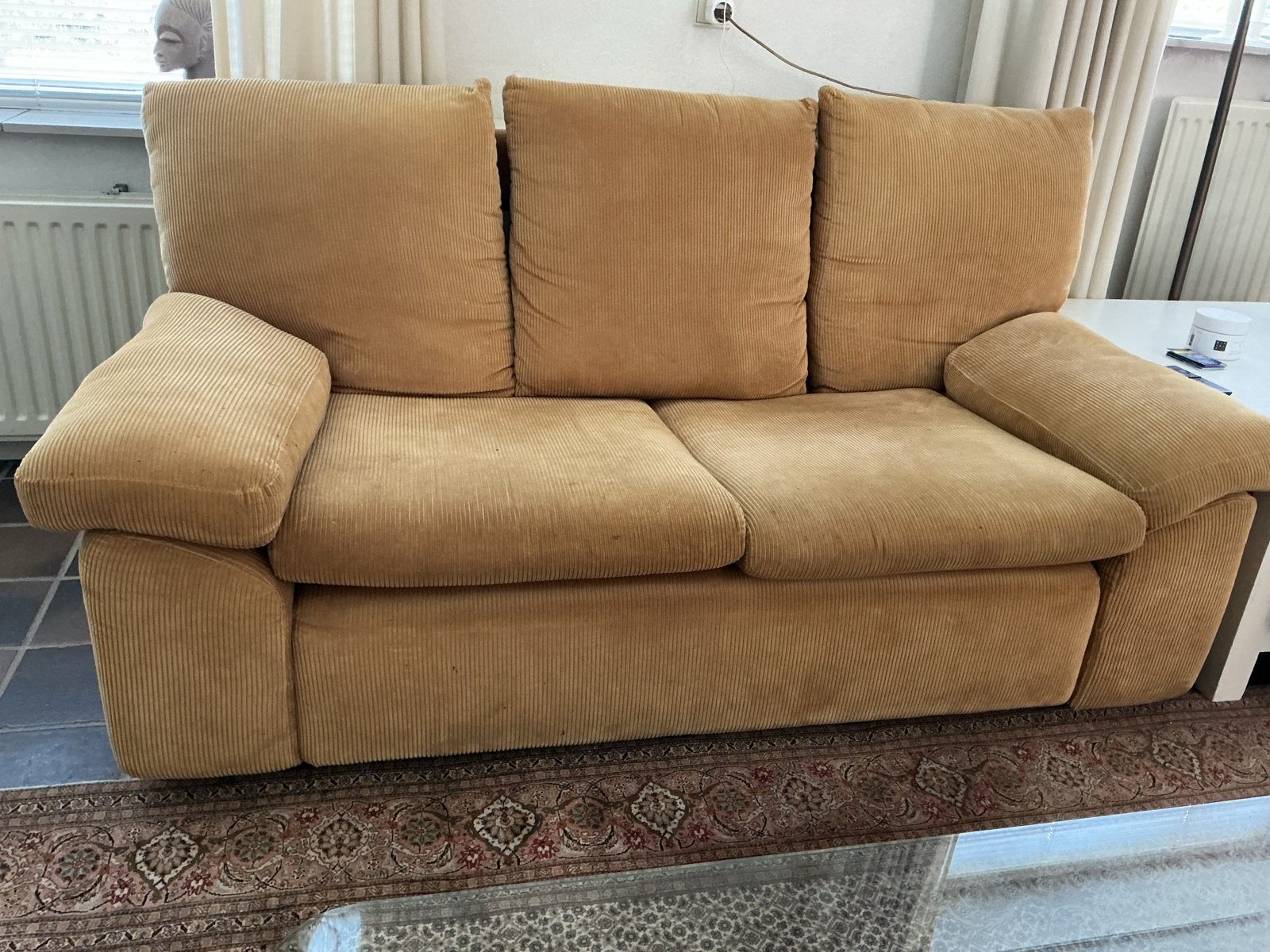 Ribcord Tweezitsbank 170 cm breed - Kussens afneembaar, Ophalen, Gebruikt, 150 tot 200 cm, Tweepersoons