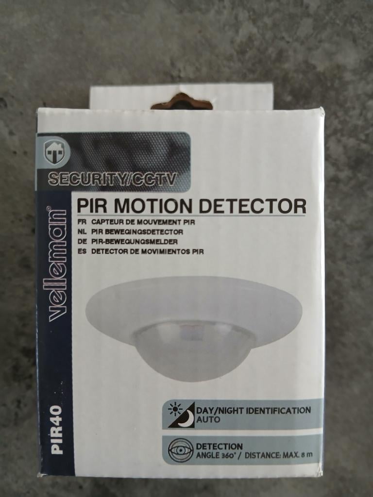 Velleman PIR Bewegingsmelder PIR40 - 360 detectie, Ophalen of Verzenden, Nieuw, Detector, Sensor of Melder, Beweging