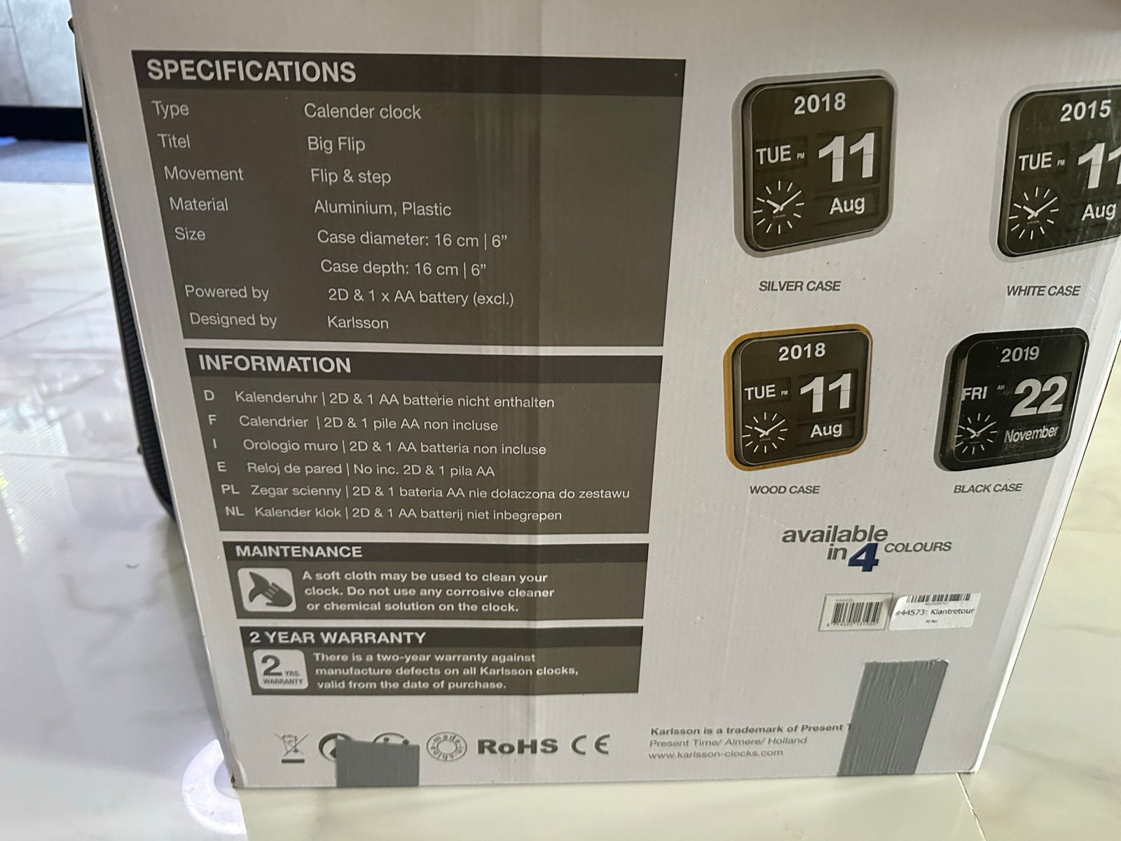 300€, Wandklok, Nieuw, Ophalen of Verzenden, Analoog en Digitaal