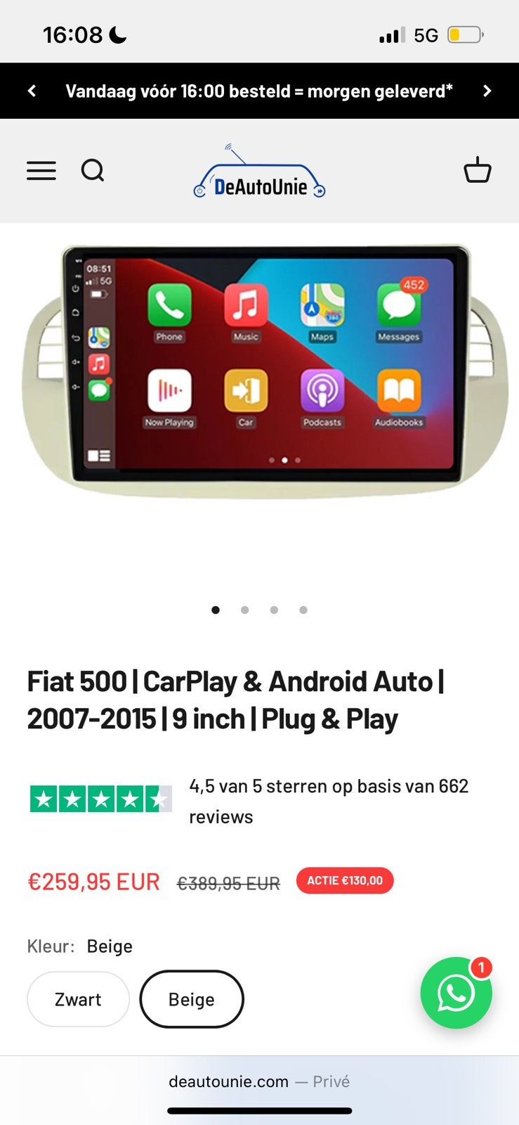 Fiat 500 carplay GETEST, Ophalen of Verzenden, Zo goed als nieuw
