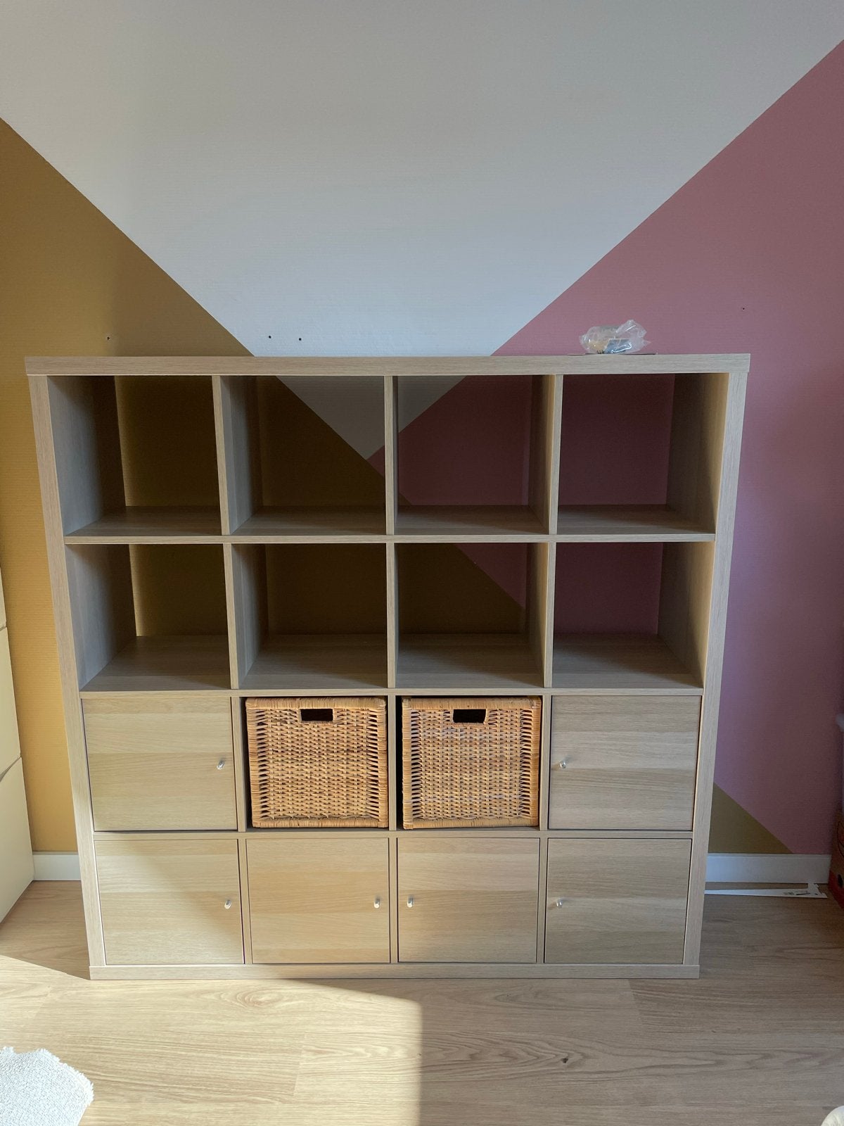 KALLAX Open kast, wit gelazuurd eikeneffect (147x147x39cm), Ophalen, Met plank(en), 100 tot 150 cm, Eikenhout