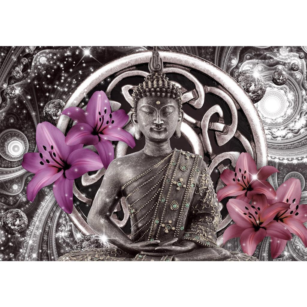 120 Buddha Paars Grijs Vlies Fotobehang 350x250cm in 3 maten, Huis en Inrichting, Stoffering | Behang, Ophalen of Verzenden, Minder dan 10 m²