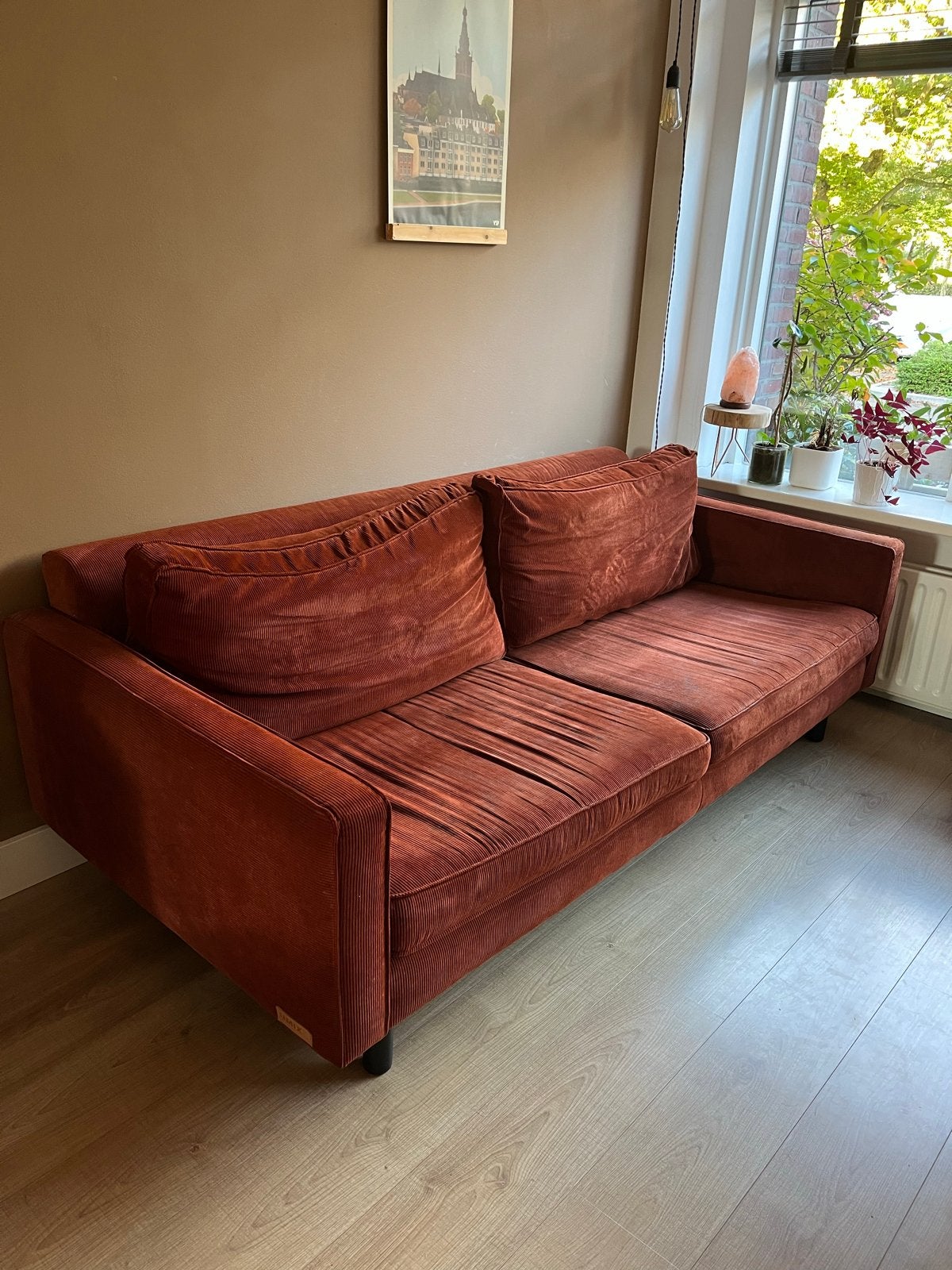 GRATIS UMIX ribstof bank - 3-zits - roestbruin, Ophalen, Gebruikt, Driepersoons, 75 tot 100 cm