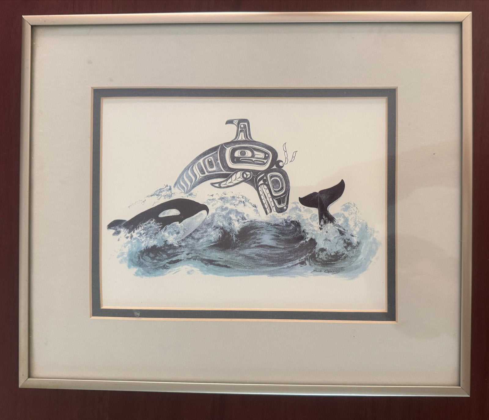 Ingelijste print van Sue Coleman: 'The Orca', Schilderij, Ophalen of Verzenden, Papier/karton, Gesigneerd