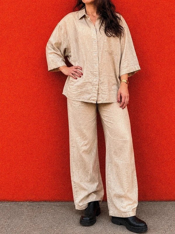 Beige linnen set, blouse & broek, Kleding | Dames, Huispakken, Ophalen of Verzenden, Zo goed als nieuw, Maat 36 (S), Zara