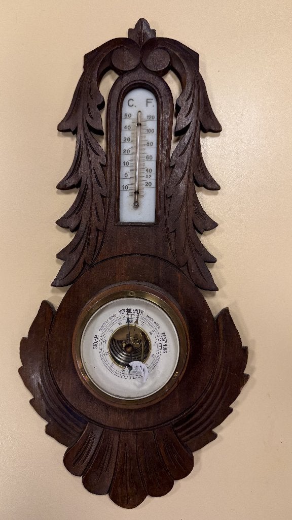 Antieke Barometer en Thermometer van Hout, Audio, Tv en Foto, Ophalen, Gebruikt, Weerstation