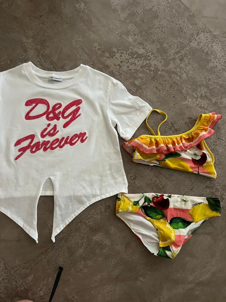DOLCE&GABBANA bikini & shirt maat 128 origineel ZGAN, Bikiniset, Meisje, Dolce & Gabbana, Zo goed als nieuw