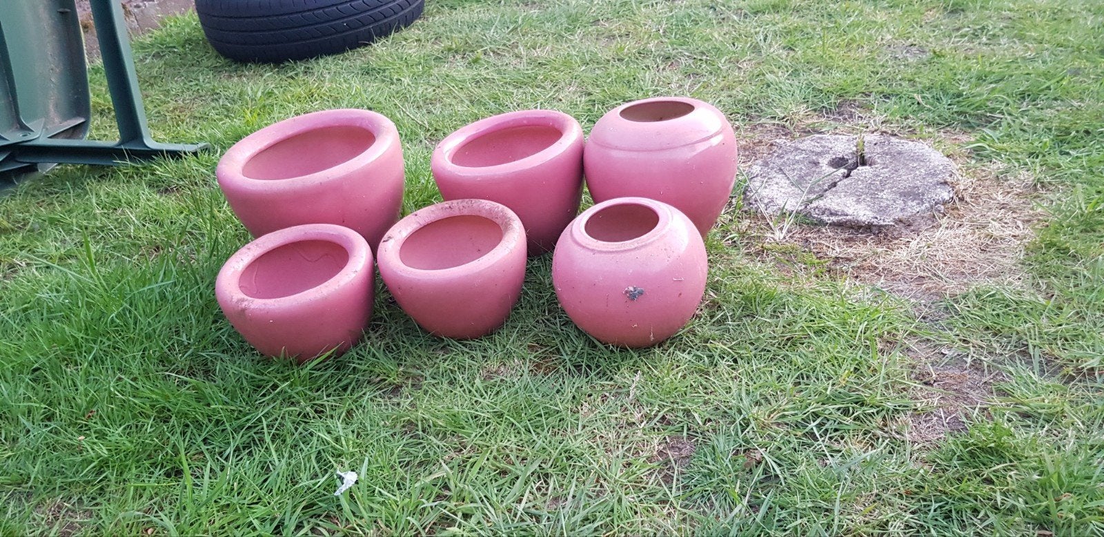 Vintage set van 6 roze bloempotten, Tuin en Terras, Gebruikt, Ophalen of Verzenden, Aardewerk, Binnen