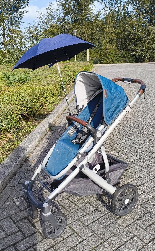uppababy vista V2 - petrol kleur met bruinlederen handvaten, Kinderen en Baby's, Gebruikt, Combiwagen, Met reiswieg, Ophalen