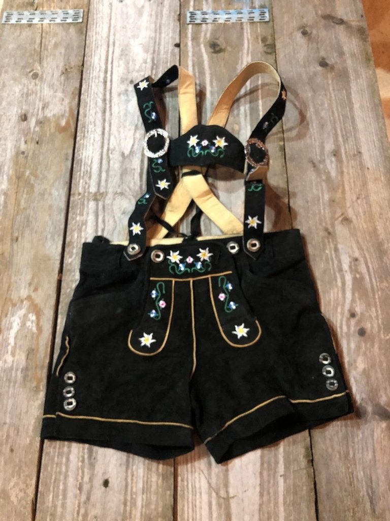 Zwarte dames lederen lederhose, maat 34