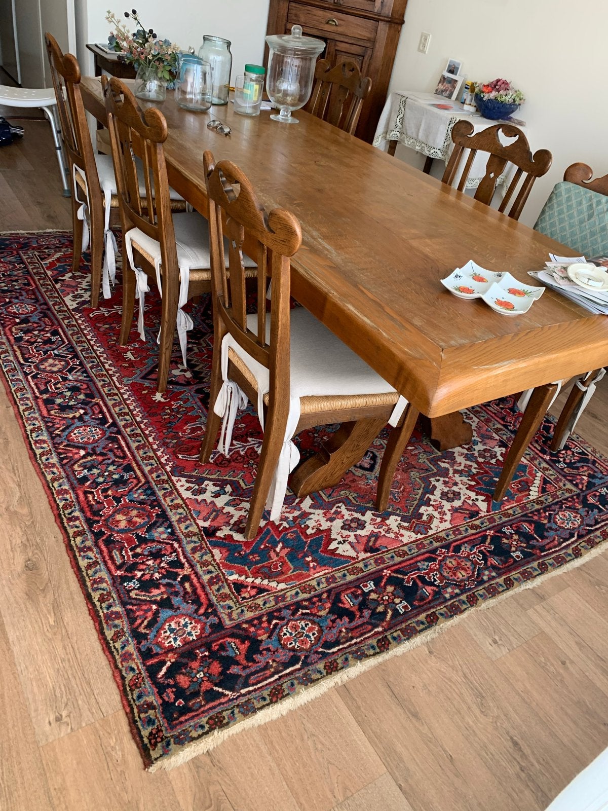 Vintage Perzisch tapijt, handgeknoopt, rood/blauw, Huis en Inrichting, Stoffering | Tapijten en Kleden, Ophalen, Gebruikt, Klassiek