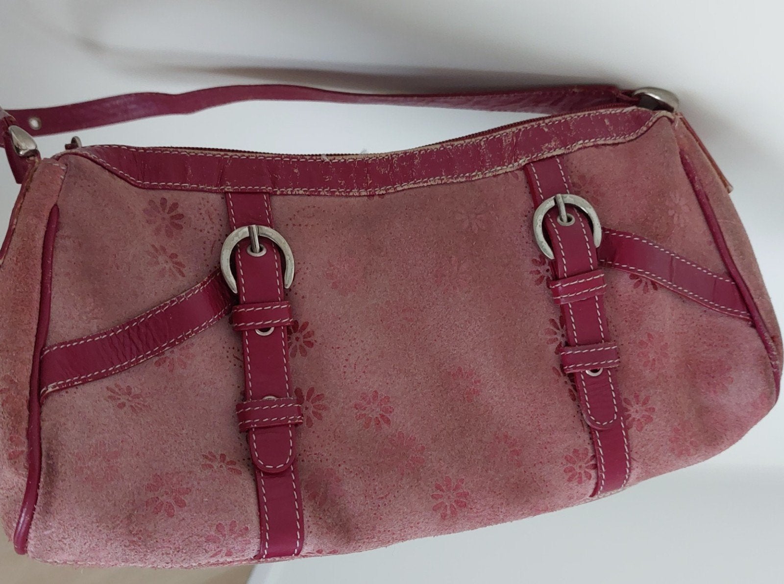 Roze leren handtasje, Ophalen of Verzenden, Gebruikt, Roze, Handtas
