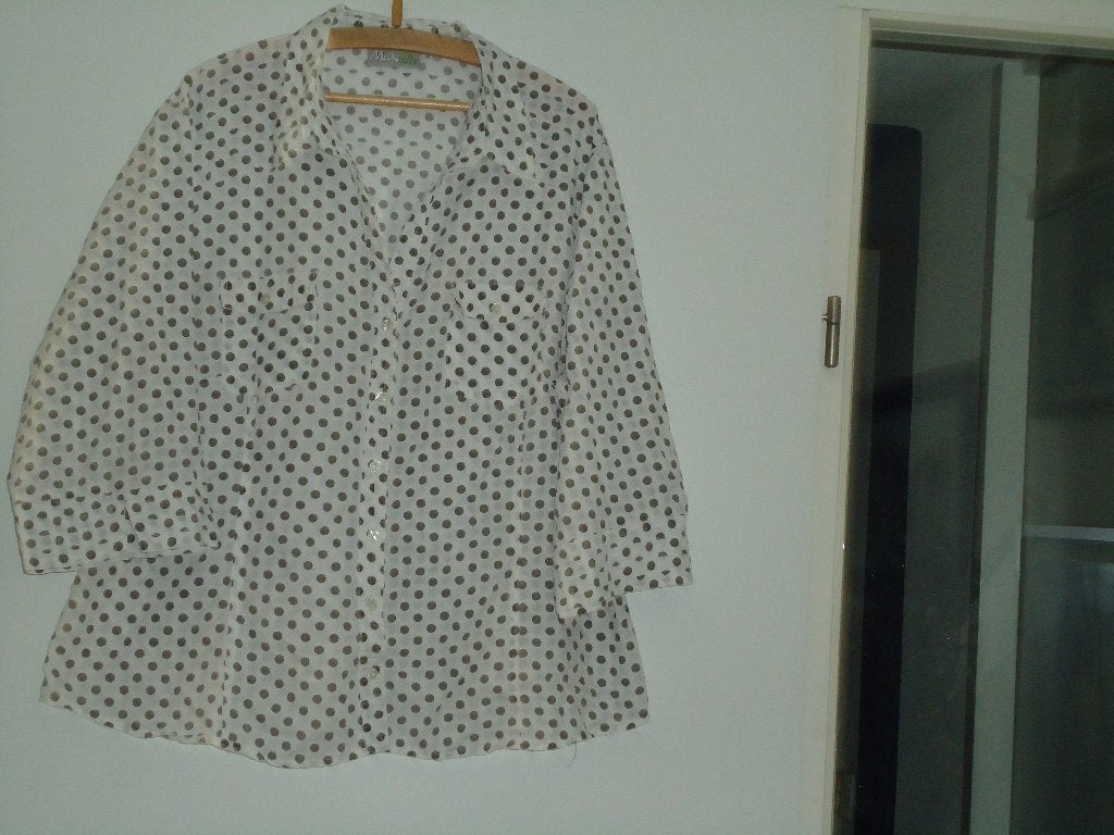 blouse mt 52 merk maxielle wit met zwarte stippen, Wit, Maat 46/48 (XL) of groter, Ophalen of Verzenden, Zo goed als nieuw