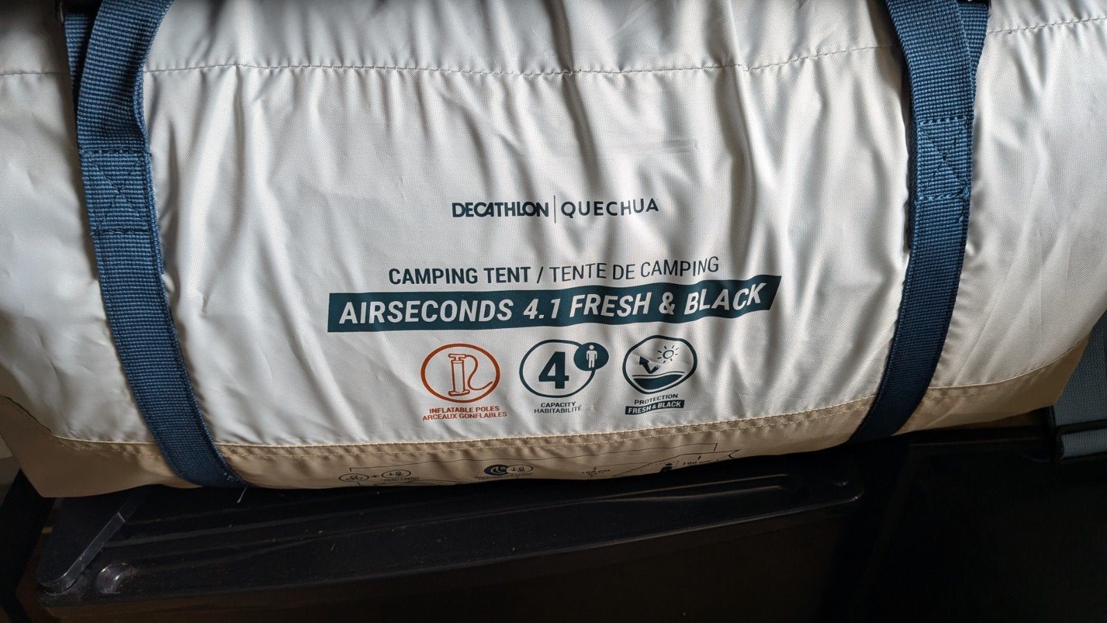Decathlon Air Seconds tent met luifel en pomp, Ophalen
