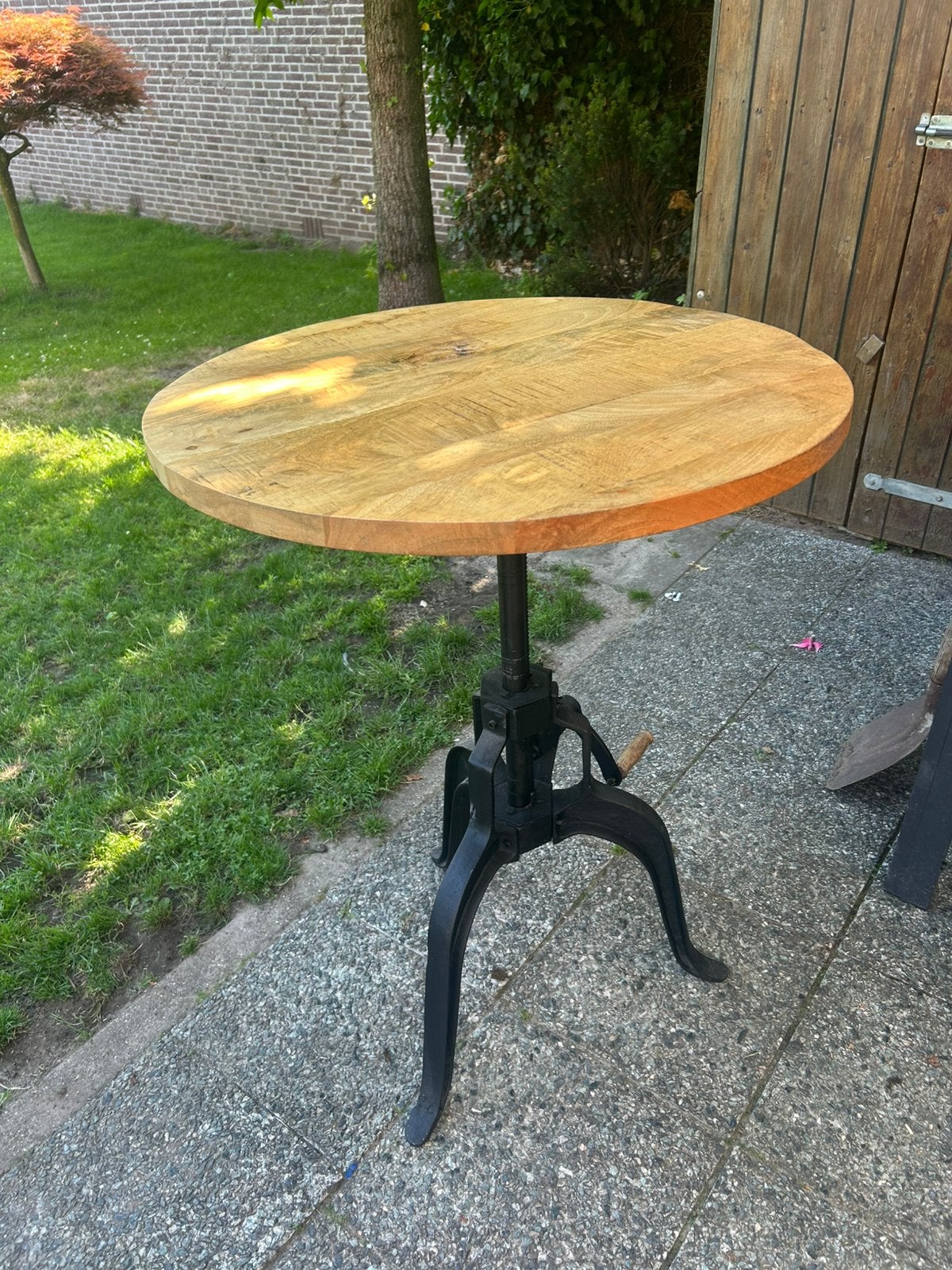 Industriële verstelbare mangohouten tafel / Bartafel, Huis en Inrichting, Tafels | Eettafels, Ophalen, Overige materialen, 50 tot 100 cm