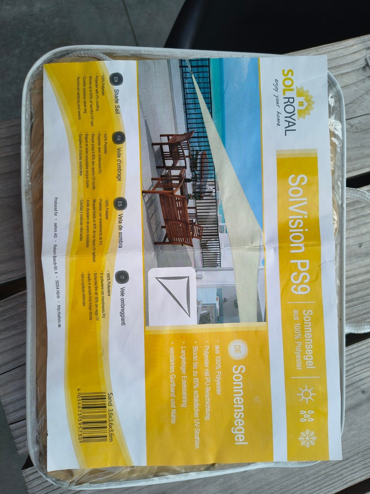 Nieuw Schaduwdoek 3.6x3.6x3.6m Zandkleurig, Tuin en Terras, Schaduwdoeken, Ophalen of Verzenden, Nieuw